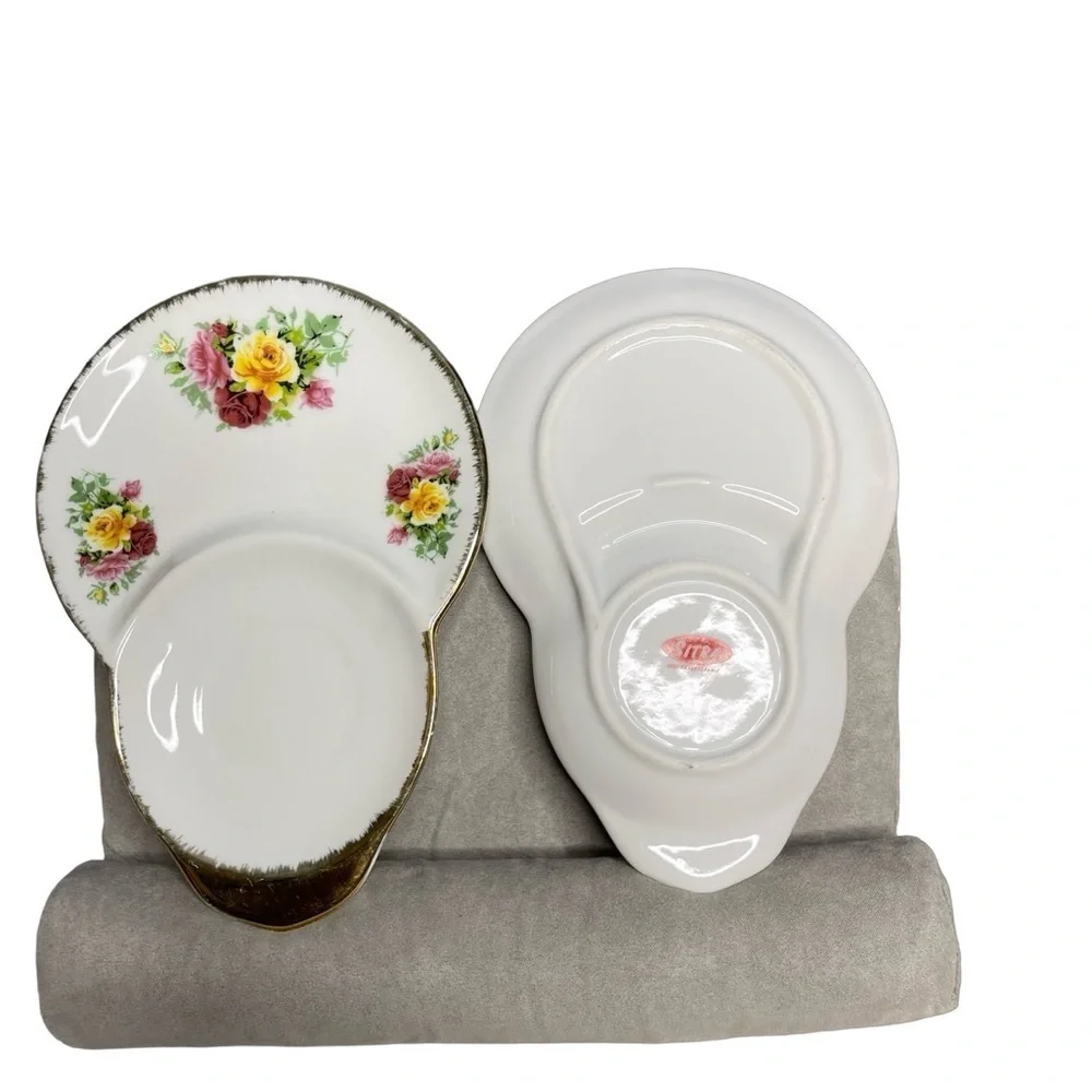 Sitra two (2) Fine ceramic Floral/ gold trim Ceramic Tea saucer/trinket dishes